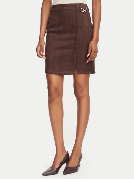 Rinascimento Spódnica mini CFC0130583003 Brązowy ciemny Slim Fit. Brązowe spódnice Rinascimento, s, bez wzorów, z syntetyku, mini. Za 419.99 zł.