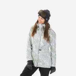 Kurtka snowboardowa damska Dreamscape SNB 100. Białe kurtki narciarskie DREAMSCAPE, m, bez wzorów, z materiału, bez kaptura, narciarskie. Za 299.99 zł.