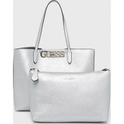Guess Jeans - Torebka. Szare torby na ramię Guess Jeans, z aplikacjami, z bawełny, casualowe, na ramię, duże, bez dodatków. W wyprzedaży za 429.90 zł.