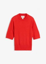 Sweter z domieszką jedwabiu. Czerwone swetry bonprix, bez wzorów, z bawełny, bez ramiączek. Za 134.99 zł.