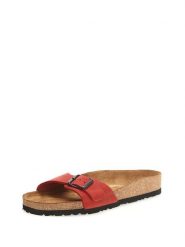 Comfortfusse Skórzane klapki w kolorze czerwonym rozmiar: 41. Czerwone klapki Comfortfüße, bez wzorów, ze skóry, z otwartym noskiem, bez obcasa. Za 173.99 zł.