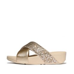 Damskie sandały na koturnie FitFlop Lulu Crystal-Mix. Szare sandały FIT FLOP, bez wzorów, bez obcasa, na koturnie, bez zapięcia. Za 525.00 zł.