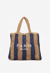 Granatowa Torebka Shopper Plażowa z Napisem Navirael. Niebieskie shopper Born2be, bez wzorów, bez dodatków. Za 79.99 zł.