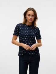 Vero Moda Koszulka w kolorze granatowo-białym rozmiar: XS. Białe bluzki Vero Moda, xs, bez wzorów, z bawełny, bez kołnierzyka, bez ramiączek. Za 33.13 zł.