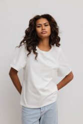Damski T-Shirt w kolorze ECRU - CAMAS-S/M. T-shirty Marsala, m, bez wzorów, z bawełny, bez kołnierzyka, bez ramiączek. Za 159.90 zł.
