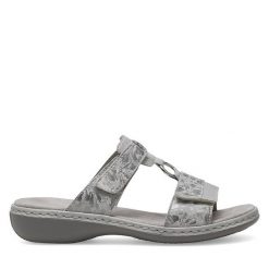 Klapki Rieker. Szare klapki Rieker, bez wzorów, bez obcasa. Za 289.99 zł.