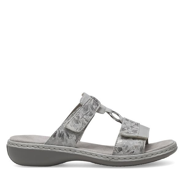 Klapki Rieker. Szare klapki Rieker, bez wzorów, bez obcasa. Za 289.99 zł.