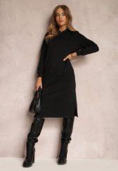 Czarna Sukienka Dresowa Oversize z Kapturem Elderre. Czarne sukienki Renee, na co dzień, m, bez wzorów, z dresówki, sportowe, bez kołnierzyka, bez ramiączek, midi, oversize. Za 79.99 zł.