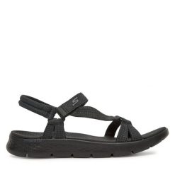 Sandały Skechers. Czarne sandały Skechers, bez wzorów, bez obcasa, na płaskiej podeszwie, bez zapięcia. Za 209.99 zł.