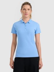 4F Koszulka polo slim damska - granatowa XL. Niebieskie koszulki polo 4f, xl, bez wzorów, z bawełny, bez kołnierzyka, bez ramiączek. Za 89.99 zł.