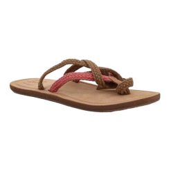 Sandały Damskie Gypsy. Brązowe sandały Reef, bez wzorów, z materiału, z otwartym noskiem, bez obcasa, na obcasie, bez zapięcia. Za 111.99 zł.
