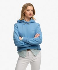 Superdry Bluza z kapturem Essential Logo haftowana – krój relaxed. Niebieskie bluzy Superdry, z aplikacjami, z bawełny, z kapturem. Za 282.85 zł.