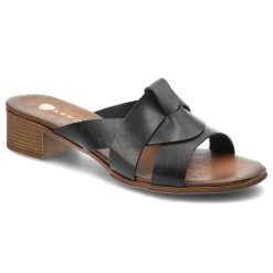 Czarne Klapki Armodo Stylowe Buty Damskie. Czarne klapki Armodo, bez wzorów, bez obcasa, na obcasie. Za 269.00 zł.