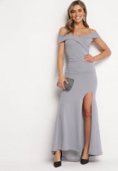 Szara Sukienka Maxi na Szerokich Ramiączkach Joconda. Szare sukienki Born2be, l, bez wzorów, bez kołnierzyka, bez ramiączek, maxi, rozkloszowane. Za 119.99 zł.