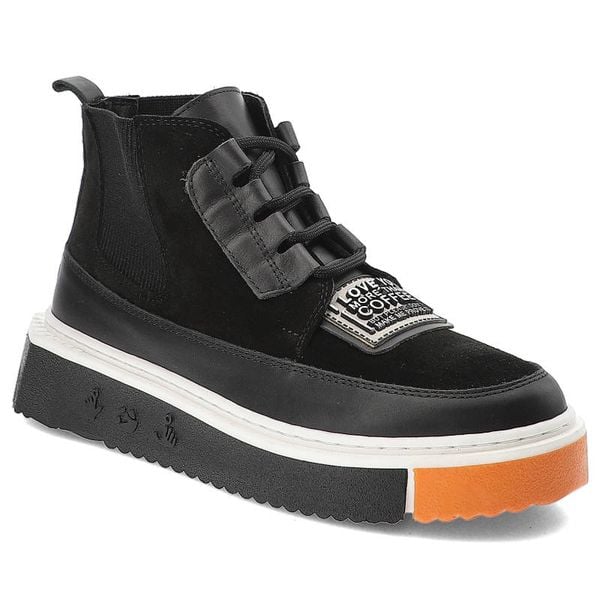 Czarne Botki Ravini Stylowe Skórzane Buty. Czarne botki Ravini, z aplikacjami, ze skóry, bez obcasa, bez zapięcia. Za 409.00 zł.