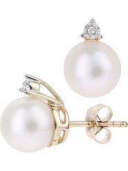 Diamant Exquis Złote kolczyki-wkrętki z diamentami i perłami rozmiar: onesize. Białe kolczyki Diamant Exquis, z diamentem, złote. Za 948.99 zł.