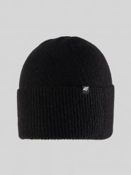 4F Czapka zimowa damska - czarna Uniwersalny. Czarne czapki 4f, z aplikacjami, z dzianiny. Za 49.99 zł.
