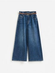 Jeansy wide leg z paskiem - granatowy. Niebieskie jeansy Reserved, bez wzorów. Za 159.99 zł.
