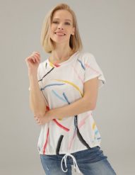 Wzorzysta bluzka. Bluzki Unisono, l, bez wzorów, z bawełny, bez kołnierzyka, bez ramiączek. Za 89.00 zł.