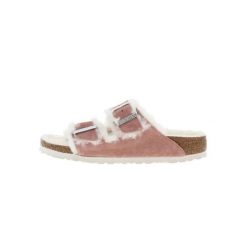 Klapki Birkenstock Arizona Suede Leather Shearling Pink Clay narrow (1023258). Białe klapki Birkenstock, bez wzorów, z materiału, bez obcasa. Za 569.00 zł.