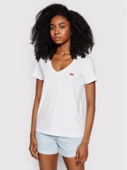 Levi's® T-Shirt Perfect V-Neck Tee 85341-0002 Biały Regular Fit. Białe t-shirty s, bez wzorów, z bawełny, bez kołnierzyka, bez ramiączek. Za 89.99 zł.