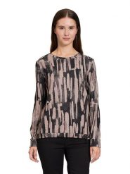 BETTY & CO Koszulka w kolorze czarno-beżowym rozmiar: L. Brązowe bluzki Betty & Co, l, bez wzorów, bez kołnierzyka, bez ramiączek. Za 92.21 zł.