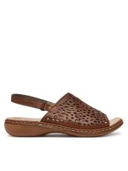 Rieker Sandały 65985-25 Beżowy. Brązowe sandały Rieker, bez wzorów, ze skóry, bez obcasa, na płaskiej podeszwie, bez zapięcia. Za 329.99 zł.