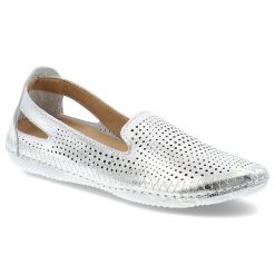 Srebrne Półbuty Artiker Wsuwane Obuwie Damskie. Szare baleriny Artiker, na lato, bez wzorów, ze skóry, eleganckie, bez obcasa, bez zapięcia. Za 209.00 zł.
