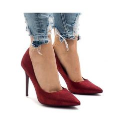Czerwone Bordowe klasyczne szpilki AT-0596-L. Czerwone szpilki ButyModne, bez wzorów, ze skóry, biznesowe, bez obcasa, na szpilce, bez zapięcia. Za 69.00 zł.