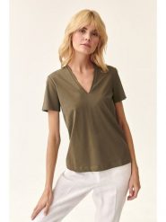 TATUUM Koszulka w kolorze khaki rozmiar: XS. Brązowe bluzki Tatuum, xs, bez wzorów, z bawełny, bez kołnierzyka, bez ramiączek. Za 66.00 zł.