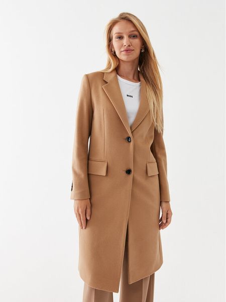Boss Płaszcz wełniany Catara 50501019 Beżowy Slim Fit. Brązowe płaszcze Boss, na zimę, bez wzorów, z wełny, bez kaptura. Za 1,429.00 zł.