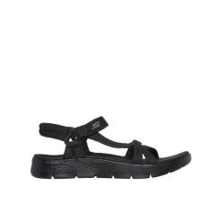 Sandały damskie Skechers Go Walk Flex Sublime. Czarne sandały Skechers, bez wzorów, z materiału, eleganckie, bez obcasa, bez zapięcia. Za 229.99 zł.