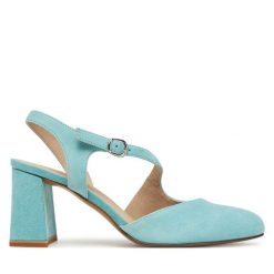 Sandały Caprice. Niebieskie sandały Caprice, bez wzorów, bez obcasa, na słupku, bez zapięcia. Za 239.99 zł.