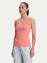 Guess Top W5YP00 KCXJ2 Różowy Regular Fit. Czerwone topy Guess, xs, z aplikacjami, z syntetyku, bez kołnierzyka, bez ramiączek. Za 199.99 zł.