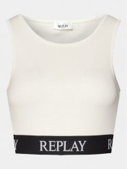 Replay Top W3782C.000.23687P Écru Slim Fit. Topy Replay, xl, bez wzorów, z bawełny, bez kołnierzyka, bez ramiączek. Za 229.99 zł.