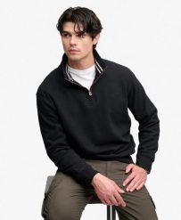 Superdry Bluza Essential Serif z półrozpinanym zamkiem – Black. Czarne bluzy Superdry, s, bez wzorów, z bawełny, bez kaptura. Za 407.10 zł.