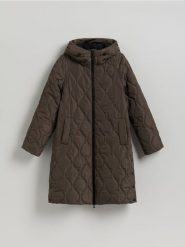 Pikowany płaszcz - szary. Szare płaszcze Reserved, l, bez wzorów, z tkaniny, bez kaptura. Za 199.99 zł.