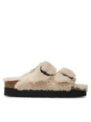 Birkenstock Klapki Arizona Big Buckle Shearling 1017642 Beżowy. Brązowe klapki Birkenstock, bez wzorów, z tworzywa sztucznego, bez obcasa. Za 629.99 zł.