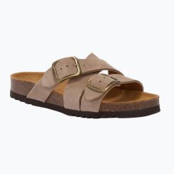 Klapki damskie Scholl Selene. Brązowe klapki Scholl, bez wzorów, z materiału, bez obcasa. Za 409.99 zł.