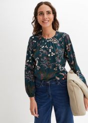 Bluzka z lejącej wiskozy. Zielone bluzki bonprix, bez wzorów, z wiskozy, eleganckie, bez kołnierzyka, bez ramiączek. Za 84.99 zł.