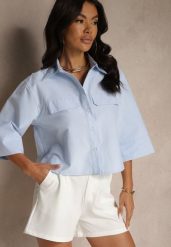 Jasnoniebieska Koszula z Bawełny o Krótkim Kroju Tilossa. Niebieskie koszule Renee, l, bez wzorów, z bawełny, eleganckie, bez kołnierzyka, bez ramiączek. Za 74.99 zł.
