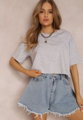 Jasnoszary T-shirt Phelista. Szare t-shirty Renee, l, bez wzorów, z jeansu, bez kołnierzyka, bez ramiączek. Za 29.99 zł.