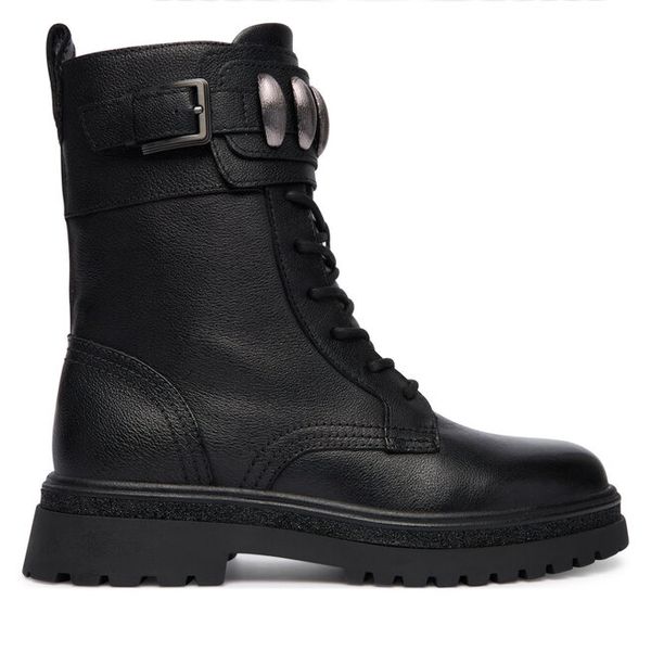 Trzewiki Tamaris. Czarne botki Tamaris, bez wzorów, bez obcasa, na płaskiej podeszwie, bez zapięcia. Za 379.99 zł.