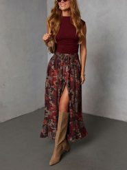 Milan Kiss Spódnica w kolorze czerwono-jasnobrązowym rozmiar: S. Brązowe spódnice Milan Kiss, na co dzień, s, bez wzorów, maxi, proste. Za 205.45 zł.