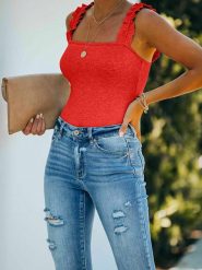 Milan Kiss Top w kolorze koralowym rozmiar: XL. Czerwone topy Milan Kiss, xl, bez wzorów, z bawełny, bez kołnierzyka, bez ramiączek. Za 52.79 zł.