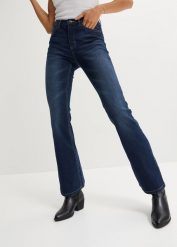 Dżinsy Flared high-waist. Niebieskie jeansy bonprix, bez wzorów, z podwyższonym stanem. Za 129.99 zł.
