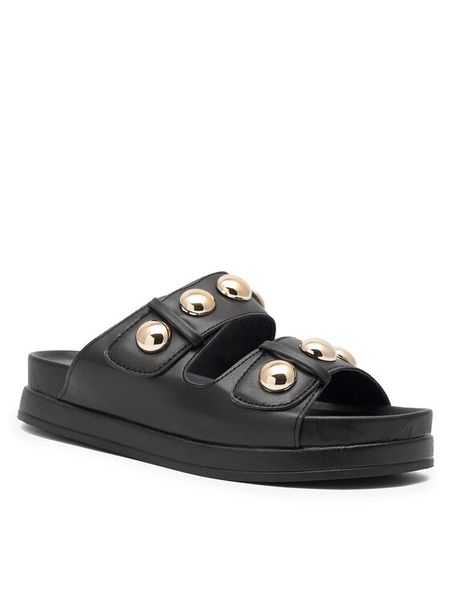 DeeZee Klapki WS6099-01 Czarny. Czarne klapki DeeZee, bez wzorów, ze skóry, bez obcasa. Za 119.99 zł.
