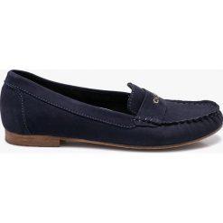 Carinii - Mokasyny. Niebieskie mokasyny Carinii, bez wzorów, z gumy, z okrągłym noskiem, bez obcasa. W wyprzedaży za 159.90 zł.