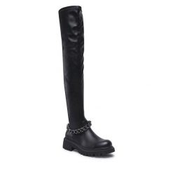 Muszkieterki DeeZee. Czarne kozaki DeeZee, bez obcasa, na płaskiej podeszwie, bez zapięcia. Za 159.99 zł.