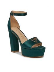 Guess Sandały Seton2 FLPSE2 SAT03 Zielony. Zielone sandały Guess, z aplikacjami, z materiału, bez obcasa, na słupku, bez zapięcia. Za 869.99 zł.
